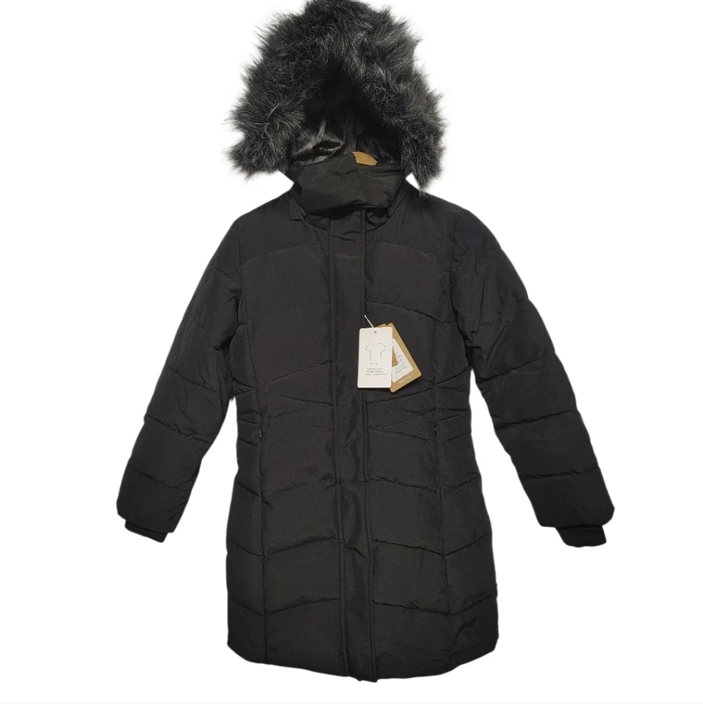 Wantdo Kids' Black Fleece-Lined Winter Parka Size 10-12 Black Faux Fur Hood